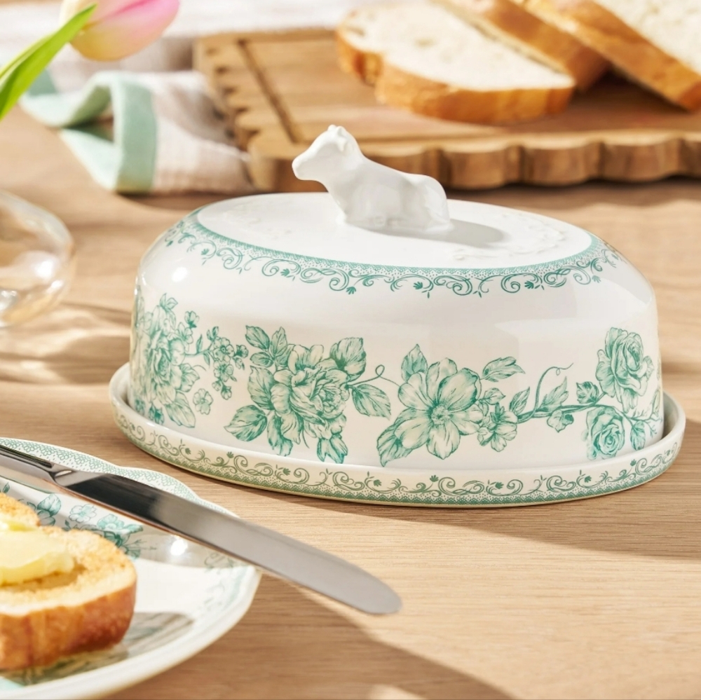 ❤️ Pioneer Woman Agatha Green Butter Dish Serveware